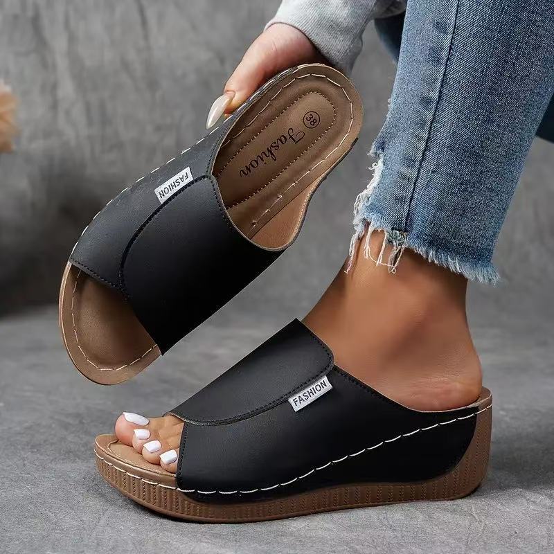 Marchéa | Mules Compensées en Cuir Respirant